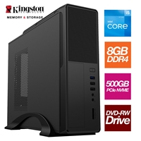 Small Form Factor - Intel i5 12400 6 Core 12 Threads 2.50GHz (4.40GHz Boost), 8GB Kingston RAM, 500GB Kingston NVMe M.2,DVDRW Optical, with Wi-Fi 6 - Small Foot Print for Home or Office Use - Pre-Built PC